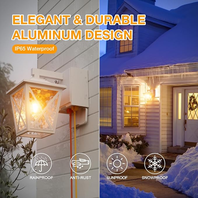 Ehaho Porch Lights with GFCI Outlet Aircraft Grade Aluminum Alloy-White 1PC | Dusk to Dawn Outdoor Lights Waterproof IP 68 Upgraded 3 Lighting Modes Exterior Light with Plug for Front Door Patio Garage