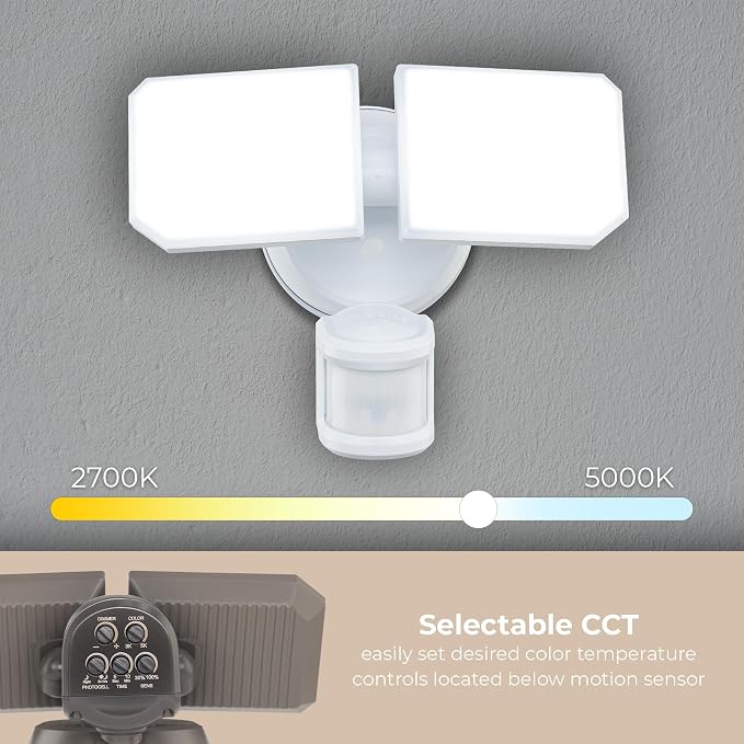 Guardian Flood and Security Wall Light with 2 Lights 2,250 Lumens 20 Watts and Programmable Motion and Photo Sensor in White