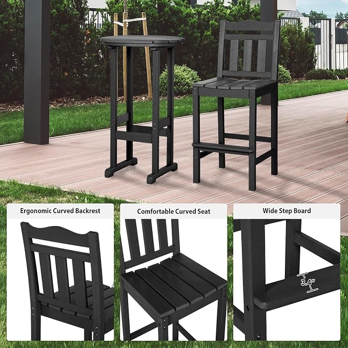 nalone 3 Pcs Outdoor Bar Table and Chairs Set, HDPE High Adirondack Chairs and Table Set, Outdoor Bar Stools for Garden, Yard, Backyard