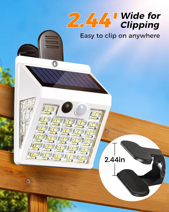Clip On Solar Lights Outdoor,Motion Sensor Outdoor Lights, 72LEDs 600LM Clip on Solar Fence Lights Outdoor Waterproof LED,Solar Lights for Wall Fence,Deck, Gutter,Camping(4, White)