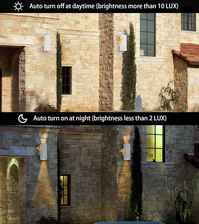 Dusk to Dawn Outdoor Light Fixture, 2 Pack Waterproof Outdoor Wall Lights, Modern Sensor Ootdoor Porch Light Exterior Lighting Fixture, White