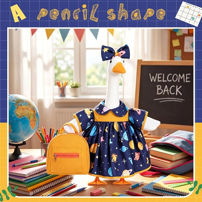 Mindsoft Back to School Porch Goose Outfit Teacher Goose Clothes Costume Statues Decor for 23" School Classroom Lawn Garden Patio Outdoor Statues(Backpack Style - Navy Blue)