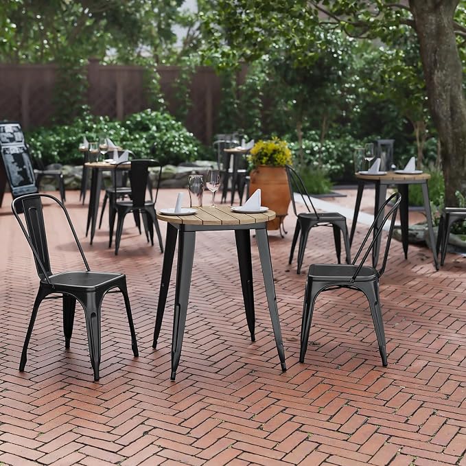 Flash Furniture Declan Commercial Outdoor Bar Height Dining Table, All Weather Poly Resin Top with Steel Base, 23.75" Round, Brown/Black