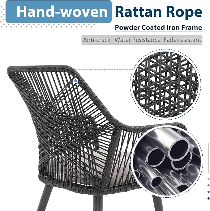 JOIVI 7 Piece Patio Dining Set for 6, All-Weather Outdoor Dining Furniture with Hand-Woven PE Rattan Chairs and Rectangular Dining Table, Outdoor Table and Chairs Set for Backyard, Cross Back&Black