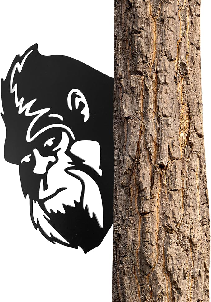 17.5x11.4 IN Sasquatch Peek Metal Sign Bigfoot Yard Decor | Funny Big Foot Animal Cutout Plaque Sculpture Silhouette Tree Fence Garden Patio House Wall Porch Man Cave Cabin