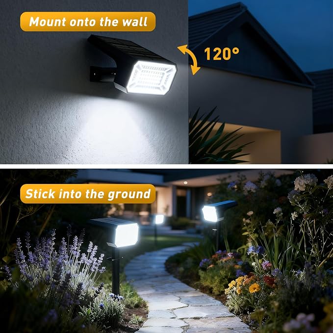 Solar Spot Lights Outdoor, 4 Pack Solar Landscape Lights with 100 LEDs Each, 4 Lighting Modes, IP65 Waterproof, 2-in-1 Adjustable Solar Spotlights for Yard Garden Pathway Driveway(Cool White)