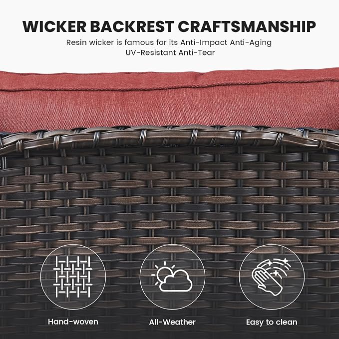 Belord Patio Wicker Furniture 4 Pieces Outdoor Furniture Set Patio Sofa Set with Wicker Chairs and Coffee Table, Paito Conversation Set for Porch Garden Deck Balcony Poolside Grey Red