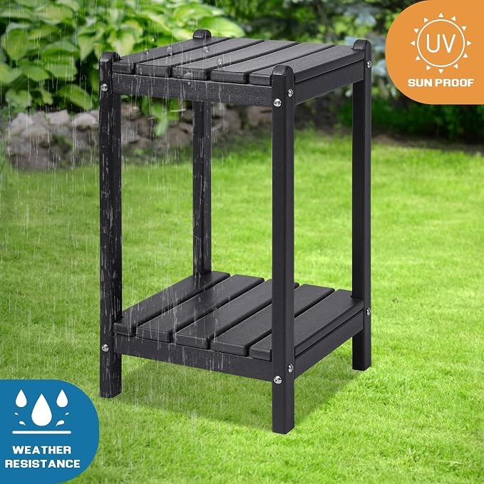 LZRS Adirondack Outdoor End Table, Pool Composite Patio Table,HDPE End Tables for Backyard,Pool, Indoor Companion, Easy Maintenance & Weather Resistant(Black)