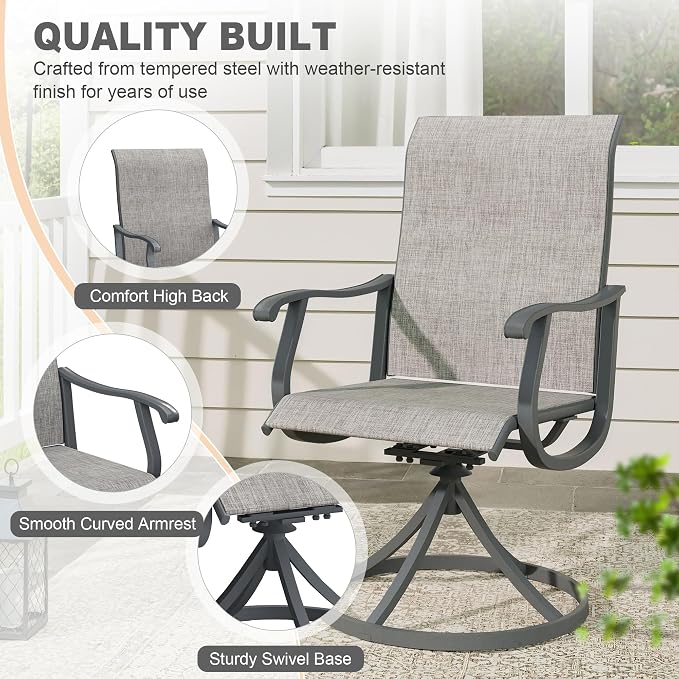 VICLLAX Patio 9 Pieces Outdoor Dining Set, 60" Round Metal Table with Umbrella Hole and 8 Swivel Textilene Chairs for Lawn, Garden, Porch, Dark Grey/Grey