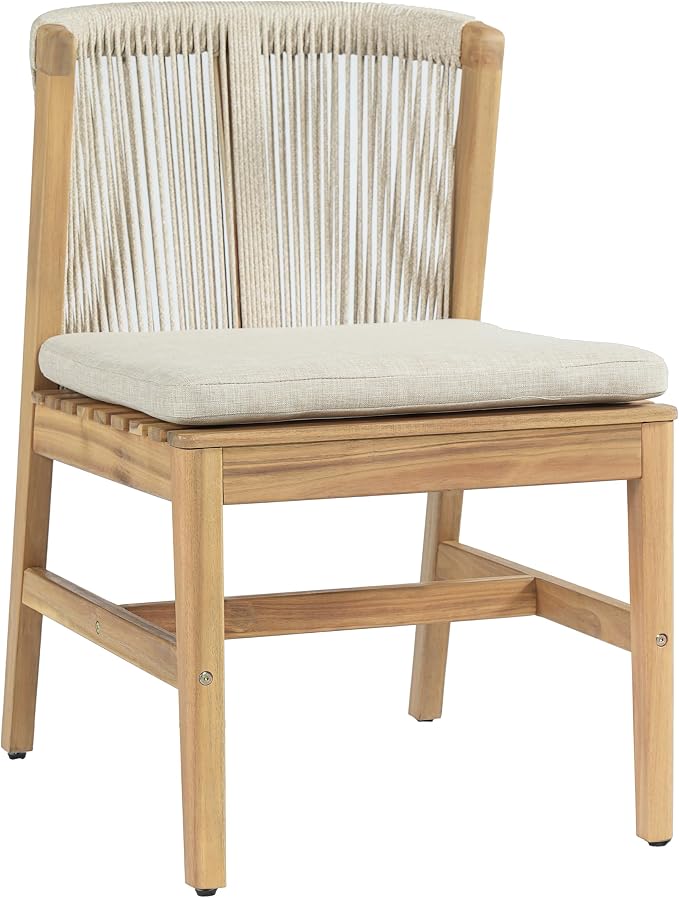 Christopher Knight Home Lisa 7 Piece Dining Table Set For 6, Outdoor Dining Set With Oval Patio Table And Armless Chairs, Acacia Wood Dining Chairs Set With Rope-Woven Backrests, Light Teak+Teak+Beige