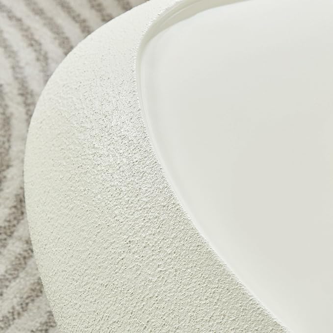 47" Modern Coffee Table Faux Stone Coffee Table Unique Rock Center Tables Round Edge Design Accent Tables for Living Room Office Apartment No Assembly,Fiberglass, Cream White