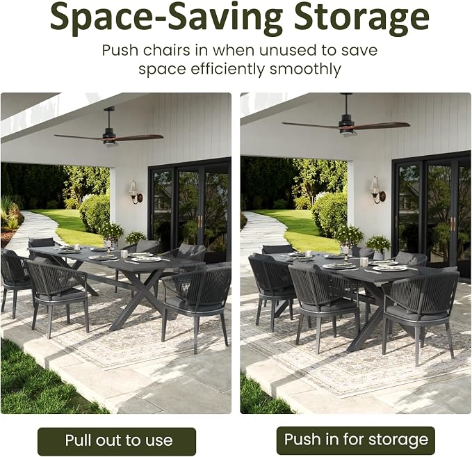LayinSun 13 Piece Outdoor Dining Table Set, Aluminum Modern Rectangular Dining Table and All-Weather Wicker Chairs Set for Patio Deck Indoor Decor Kitchen
