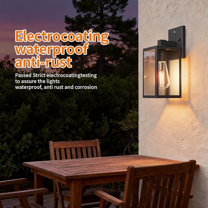 Dusk to Dawn Outdoor Porch Lighting Fixtures Wall Mount, Sensor Exterior Wall Light for House, Ouside Lantern Lamp, Waterproof Wall Sconce Lights, Black Metal Coach Light for Garage Entryway