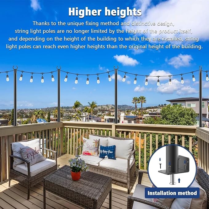 Beizelte 8 Pack 5Ft String Light Poles,Outside String Lights,Outdoor Light Poles,Metal Poles Stand for Patio,Backyard,Deck