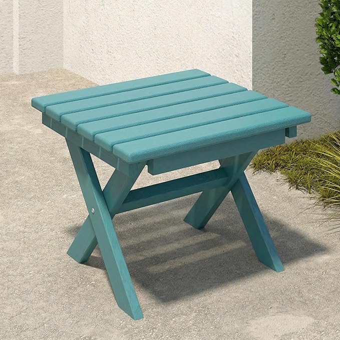 Outdoor Folding Side Table, Lightweight & Space-Saving Design, All-Weather HDPE Material, Realistic Wood-Grain Finish (Aruba Blue,1 Table)