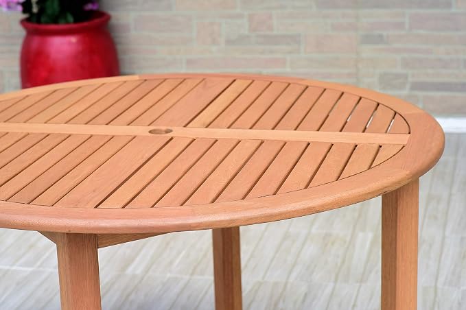 Urban Elements Melbourne 5-Piece Patio Furniture Set | Teak Finish 100% FSC Eucalyptus Wood | Backyard Furniture, Outside Table and Chairs, Round Outdoor Dining Set, 5-Piece Grey