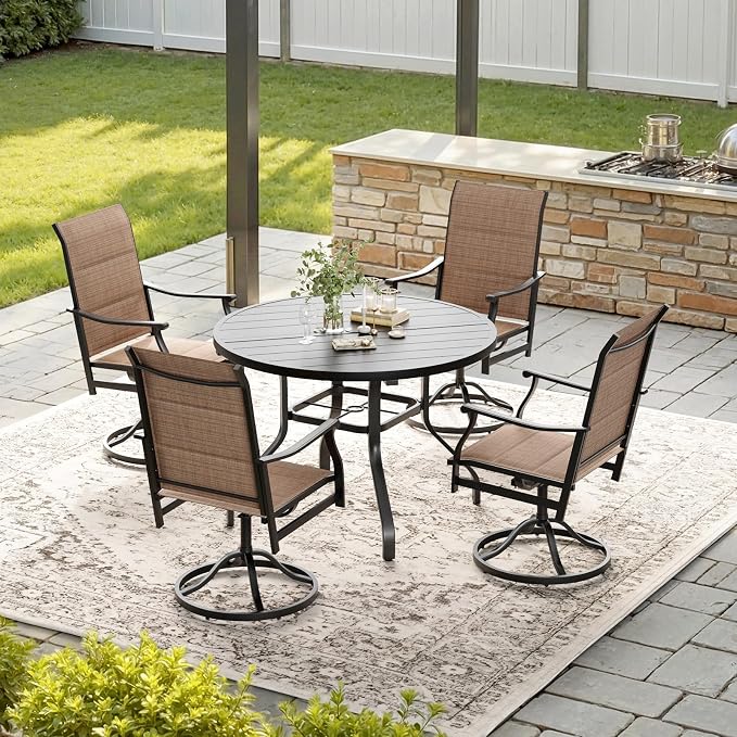 Soohow Outdoor Dining Set for 4, 5-Piece Round Table Patio Dining Set, 4 x Swivel Patio Chairs and 1 x 41 Round Outdoor Dining Table, for Poolside, Backyard and Proch