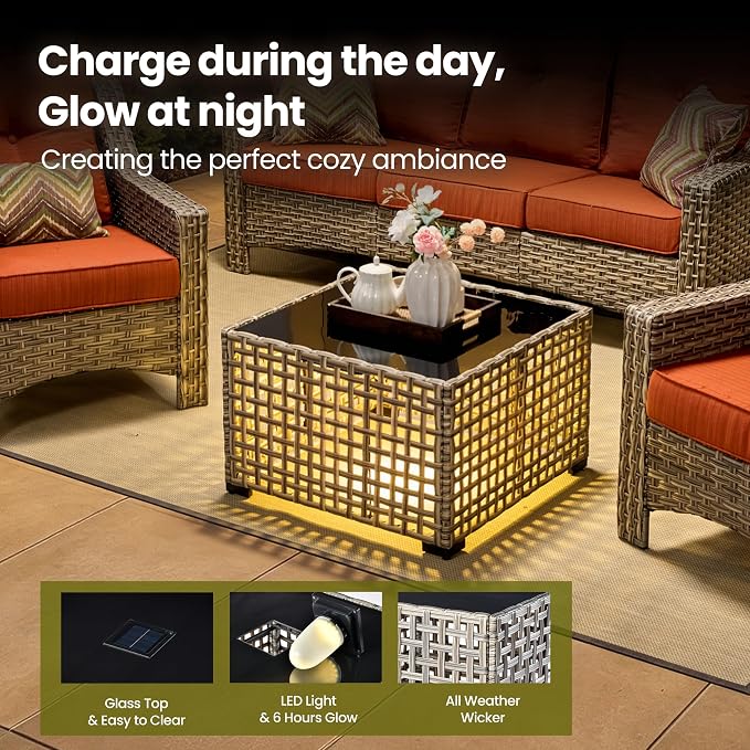 5 Pieces Patio Conversation Set,Wicker Swivel Rocking Chair and Coffee Table,All Weather Rattan Patio Furniture Set for Garden,Backyard,Poolside and Patio,Bold Orange