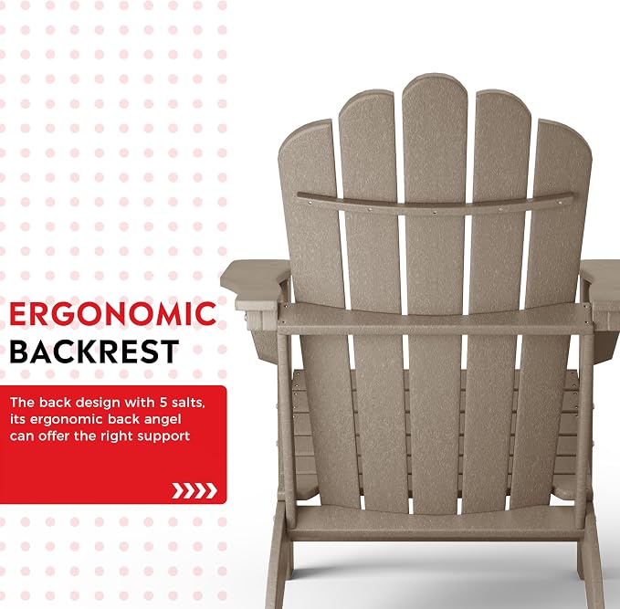Costaelm Lakeview 2-Piece Outdoor Patio HDPE Adirondack Chair with Ottoman and Cup Holder Set, Weathered Wood