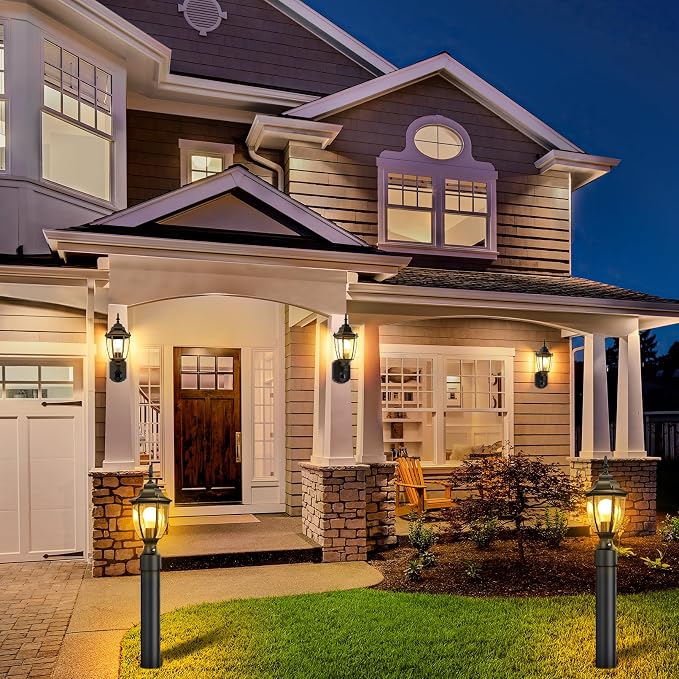 Lamomo Dusk to Dawn Outdoor Post Lights, Waterproof Aluminum Lamp Post Light Fixture, Lamp Posts Outdoor Lighting Pole Lantern for Yard Patio Pathway Garden | Anti-Rust, Waterproof Aluminum, Tempered Glass & Classic Exterior Pole Lantern for Yard Patio...