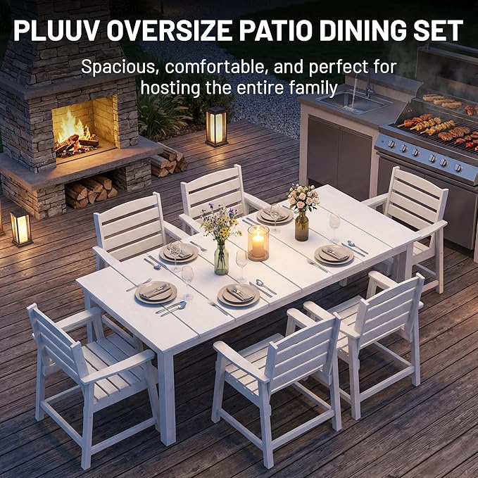 PLUUV Patio Dining Chairs Set of 2, HDPE Patio Armchairs with Wide Armrests & Ergonomic Design, All-Weather Weatherproof Outdoor Patio Chairs for Backyard, Poolside, White