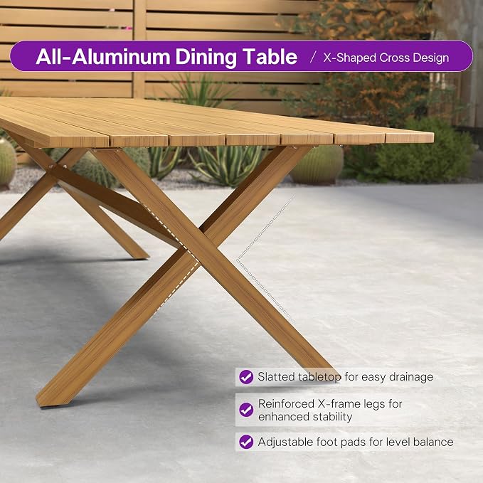 PURPLE LEAF Outdoor Dining Set for 10 with Waterproof Furniture Cover All Weather Patio Dining Set with Rectangular Aluminum Table and Wicker Dining Chairs for Garden Deck Backyard Kitchen, Teak