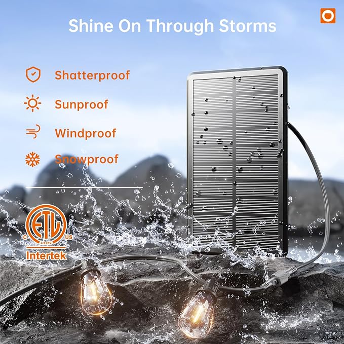addlon 54FT(48+6) Solar String Lights Outdoor Waterproof with USB & Remote | Control Dimmable Solar Patio Lights IP65 Solar Powered Edison LED Bulbs for Outside Bistro Camping