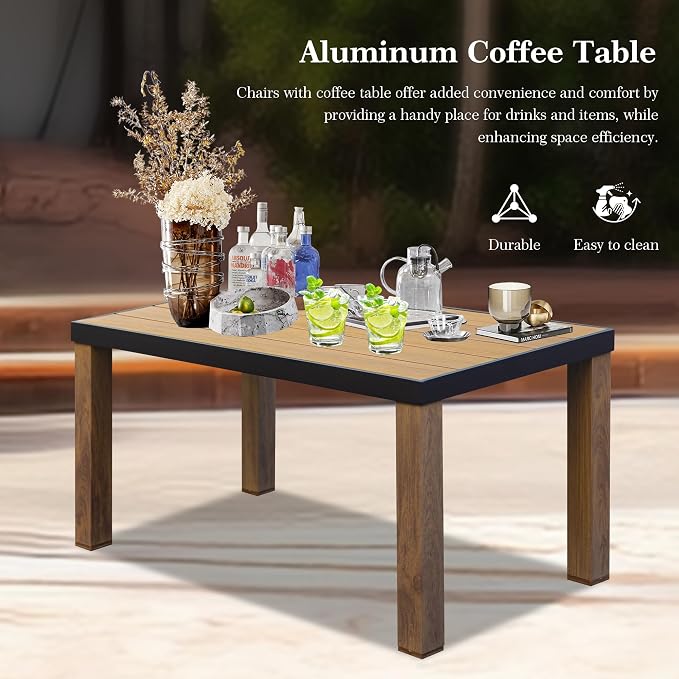 Domi Aluminum Patio Furniture Set, 4-Piece Modern Conversation Set with Cotton Padding Backrests and Seats, Outdoor Sectional Metal Sofa Set with 5.5 Inch Cushion and Coffee Table for Balcony, Garden