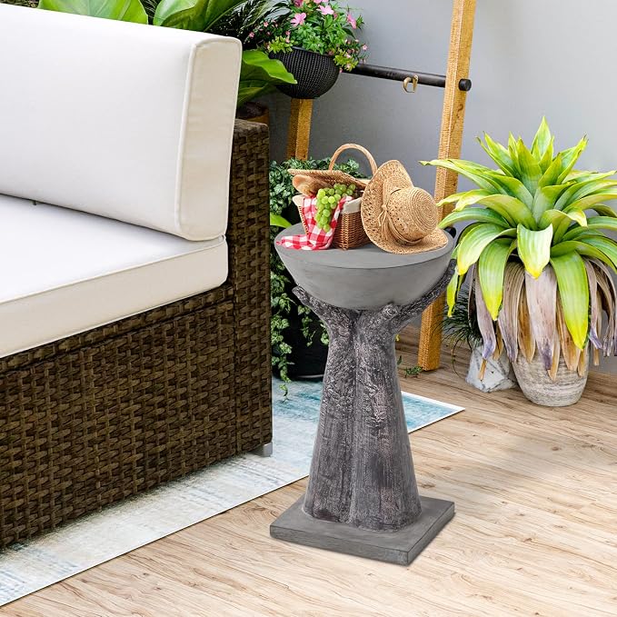 HOMPUS Outdoor End Table, Modern Concrete Side Table 24" H, Round Accent Coffee Table w Two Hands Base, Unique Home Décor for Living Room, Backyard, Balcony or Outdoor
