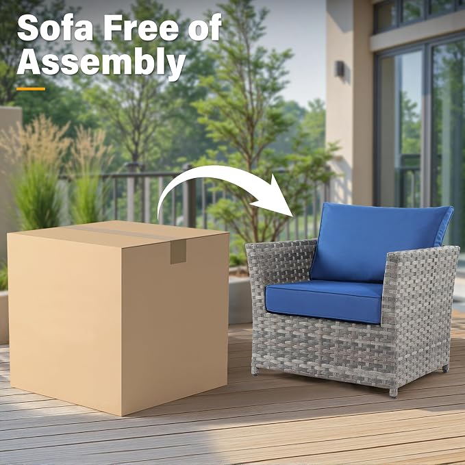 CAODOC Fully Assembled & Spacious 9-Pc Outdoor Sofa Set, Patio Rattan Conversation Group with Rocking Chair and Tea Table