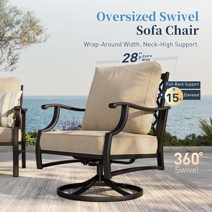 SUNSHINE VALLEY 7 Piece Outdoor Patio Furniture Sets Metal Modern Outoor Patio Conversation Set with 5.75" Extra Thick Cushion for Deck Backyard
