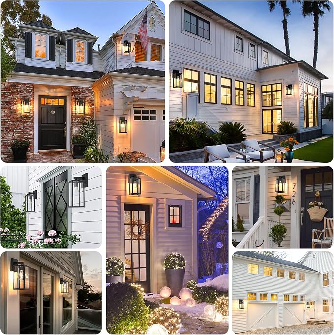 MAXvolador Outdoor Wall Sconce, Exterior Waterproof Wall Lantern Light Fixtures, Black Porch Lights with Toughened Glass Shade, Anti-Rust E26 Socket Front Door Mount Lighting, 2 Pack | Black Porch Wall Lights, Anti-Rust, E26 Socket, Clear Glass Outside...