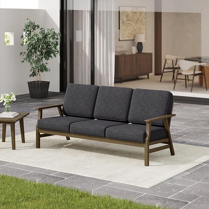 4 Pieces Patio Furniture Sets, Teak Wood Outdoor Sectional Furniture with Coffee Table, 5 Seats Patio Sofa Couch Conversation Set for Backyard Deck - Dark Gray