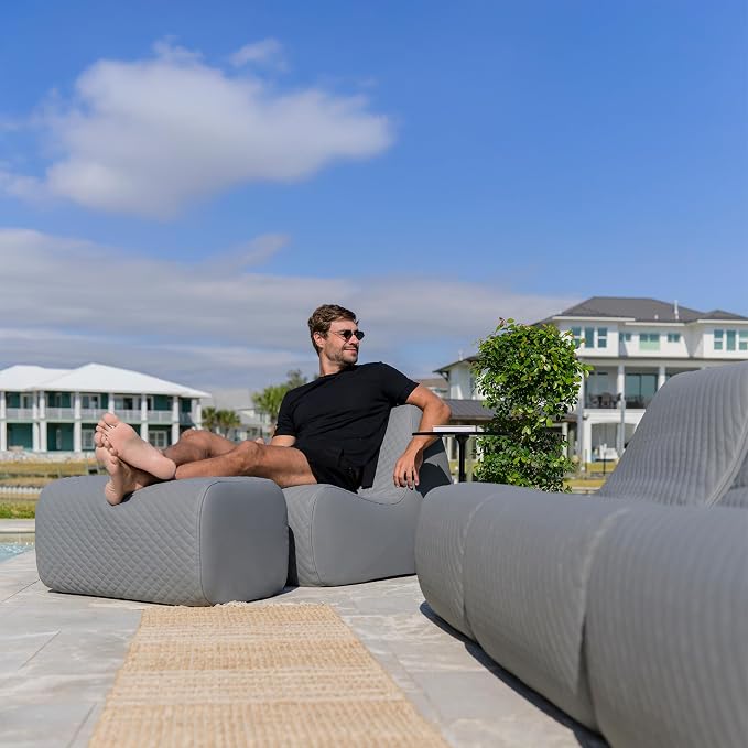 Big Joe Solvana Outdoor Sectional, 5 Piece Patio Furniture Set, Weather-Resistant Cool Touch Silicone Stitched Leather Sofa, Moonlit Gray