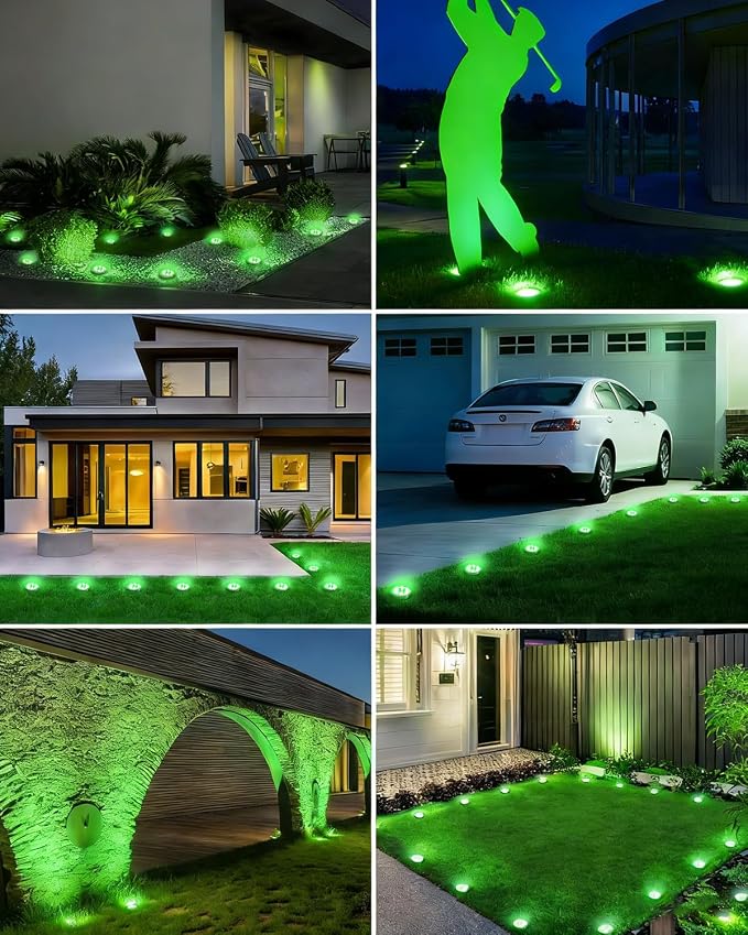 btfarm 16 Pack Solar Lights Outdoor, 8 LED Solar Ground Lights IP65 Waterproof Flat Solar Disc Light, Pathway Lights for Garden Lawn Patio Yard Path Landscape, Green