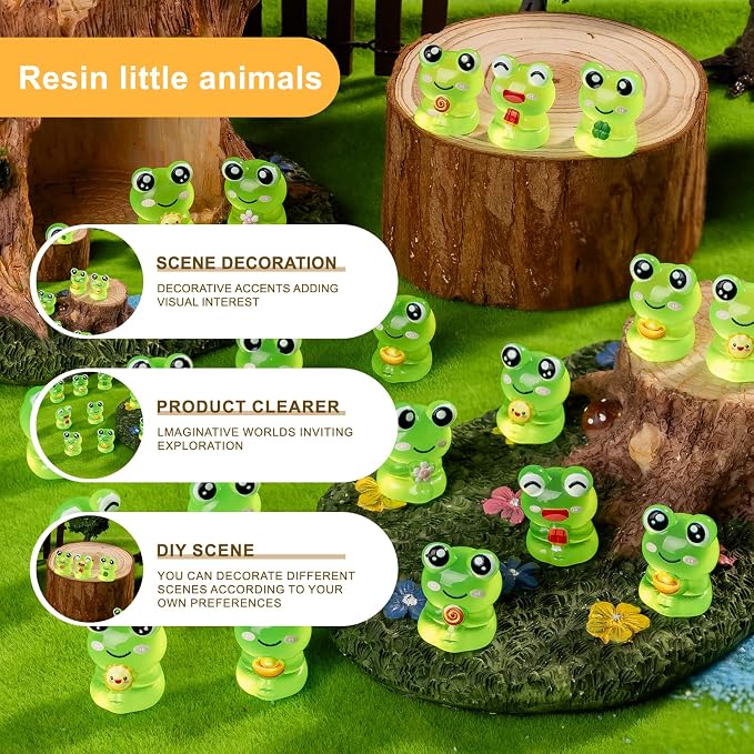 60 pcs Mini Resin Frog Many Styles Variety Tiny Luminous Animals Figures Miniature Little Small Animal Figurines Bulk for Micro Fairy Garden Landscape Accessories Hide Crafts Decor Aquarium