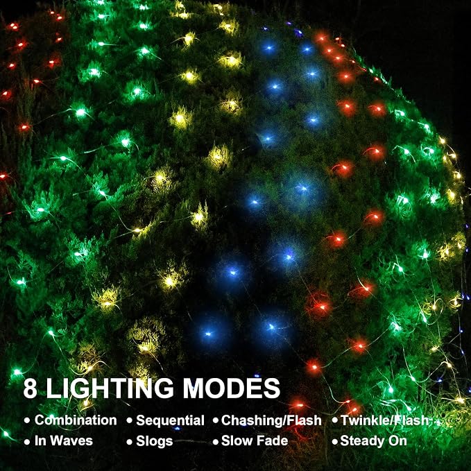 Bush Lights Outdoor, 9.8FT x 6.6FT Christmas Decorations Outdoor Net Lights, 8 Modes Connectable Mesh Light, 196 LED Christmas Multicolor for Trees, Bushes, Garden, Yard Decorations