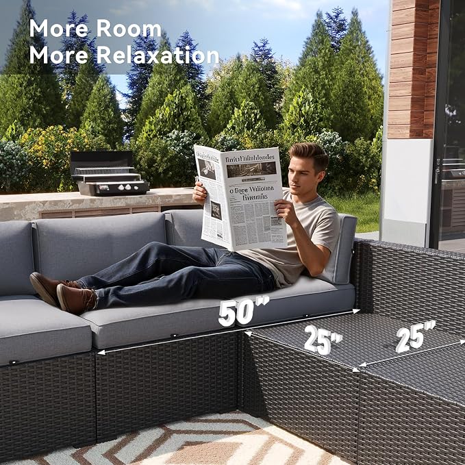 LazySunsets 12 Piece Outdoor Patio Furniture Set with 44'' Fire Pit Table, Outdoor Patio Furniture Sets with 4'' Thicken Cushion, Wicker Rattan Outdoor Conversation Set for Backyard, Light Grey