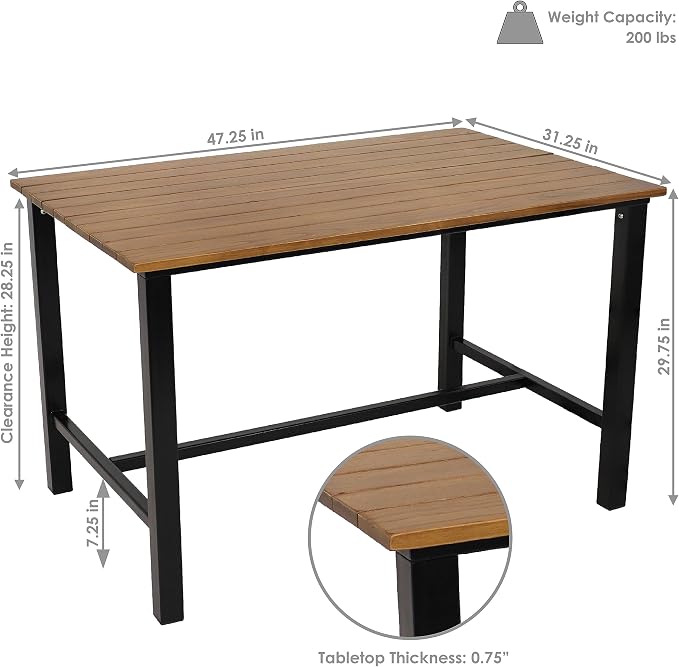 Sunnydaze 4-Person Solid Wood Rectangle Patio Dining Table - for Indoor or Outdoor Use - 47.25" W x 31.25" D
