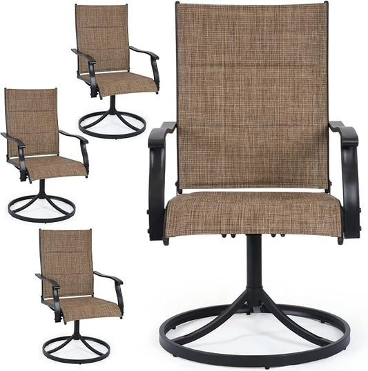 Patio Swivel Rocker Chairs Set of 4,Outdoor Dining Chairs High Back,15° Gentle Rocking Patio Chair with Padded Textilene, Metal Frame for Poolside Lawn Garden,Brown(4 PCS)