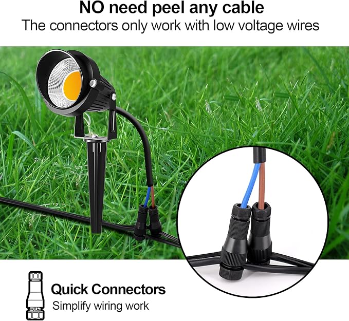 ZUCKEO 10W Low Voltage Landscape Lights LED Landscape Lighting with Connectors 12V Waterproof Outdoor Landscape Spotlights Floor Yard Lawn Best Garden Lights 1000LM Warm White (10Pack with Connector)