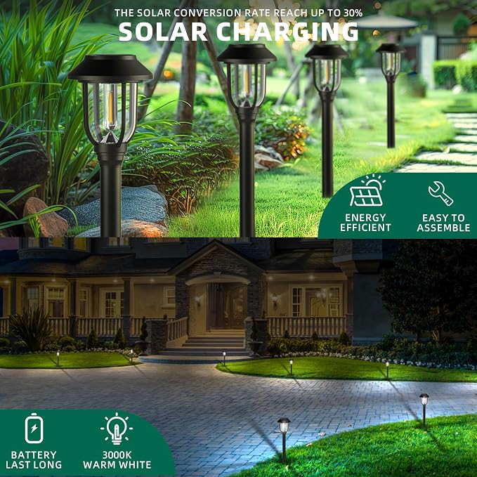 ILANCK 12 Pack Solar Lights Outdoor, 6000K Bright Solar Pathway Lights for Outside, Auto On/Off Waterproof Solar Powered,Landscape Lighting for Walkway, Yard, Path, Driveway, Garden