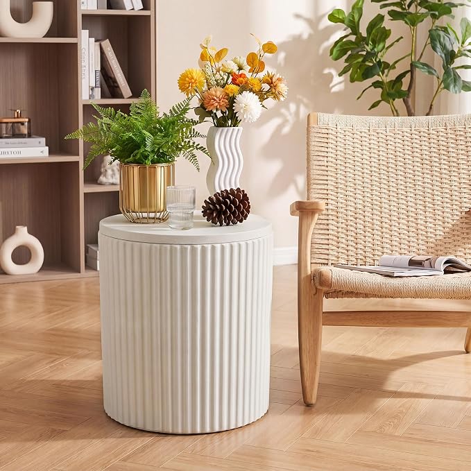 COSIEST Outdoor Side Table with Umbrella Hole,Patio Umbrella Stand Fits 1.5"-1.9" Pole,Durable Umbrella Side Table for Garden, Deck & Pool,Easy Assembly,White