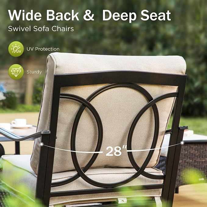 PHI VILLA 4-Piece Patio Sofa with 56" Fire Pit Table, Premium Wicker Metal Frame with Upgraded Waterproof Thick Cushions for Porch, Poolside, Deck, Beige
