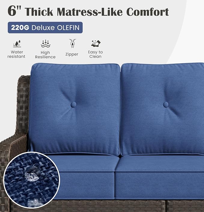 Sundale Outdoor 5 Piece Patio Furniture Set with Ottoman, Wicker Outdoor Swivel Chairs with 6" Cushions, High Back Rattan Patio Conversation Sets with Deep Seating for Porch, Yard (Blue)