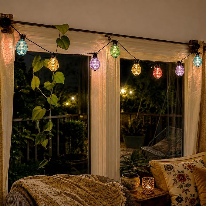 Vigdur Pineapple String Lights, 10FT Multicolor Patio Lights Outdoor | 10 Plastic Pineapple Bulbs, UL Listed, 10 Strands Connectable, Outdoor Hanging Lights for Porch Garden Wedding Party Decor