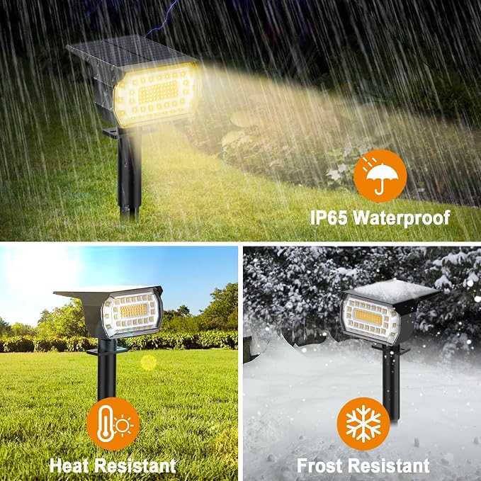 LANSOW Solar Spot Lights Outdoor, [76 LED/4 Pack] 2-in-1 Solar Landscape Spotlights, 3 Modes IP65 Waterproof Dusk to Dawn Solar Powered Flood Wall Lights for Yard Garden Pathway Outside(Warm White)