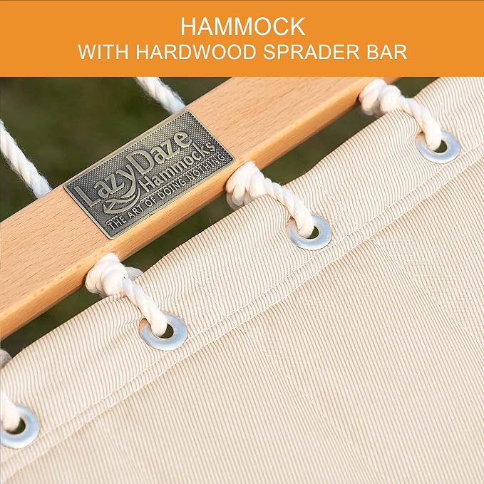 Lazy Daze Hammocks 12 FT Double Quilted Fabric Hammock and 13 FT Natural Wood Arc Stand, with Spreader Bar, Removable Pillow, 2 Person Hammock for Poolside Outdoor Patio, 450 lbs Capacity, Natural
