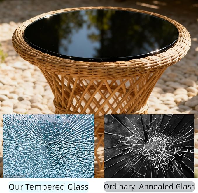 20 inch Round Glass Table Top - Black Tempered Glass Surface Protector - Safe 1/4" Thick Round Edge - Useful for Replacement,Dining Table, Patio, Coffee and End Table,Indoor & Outdoor