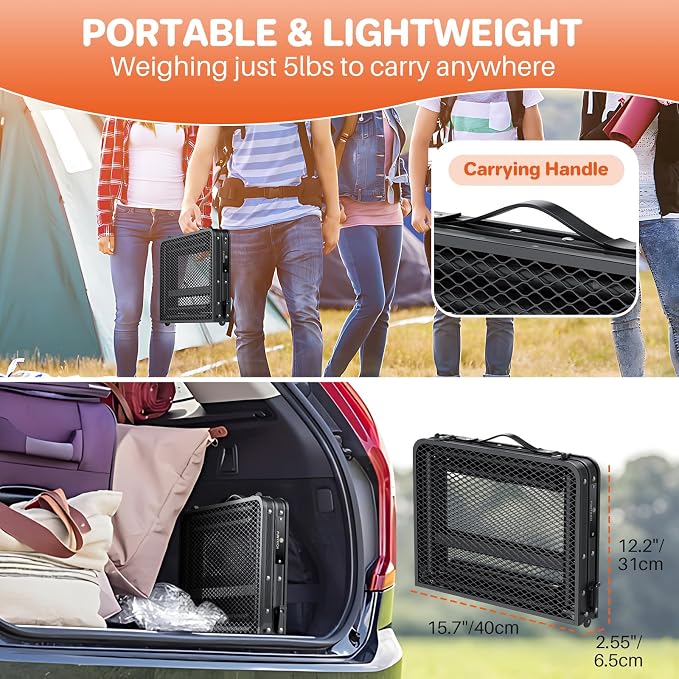 FUNYKICH Folding Grill Table for Outside, 3 Height Adjustable Portable Camping Tables, Lightweight Metal Aluminum Outdoor Table with Portable Handle for Camping, Picnic, BBQ, 23''x16'', Black